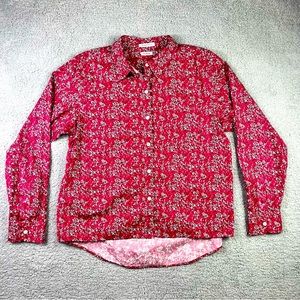 L.L. Bean Women’s Oxford Button Shirt Relaxed Fit Maroon Abstract Floral Large